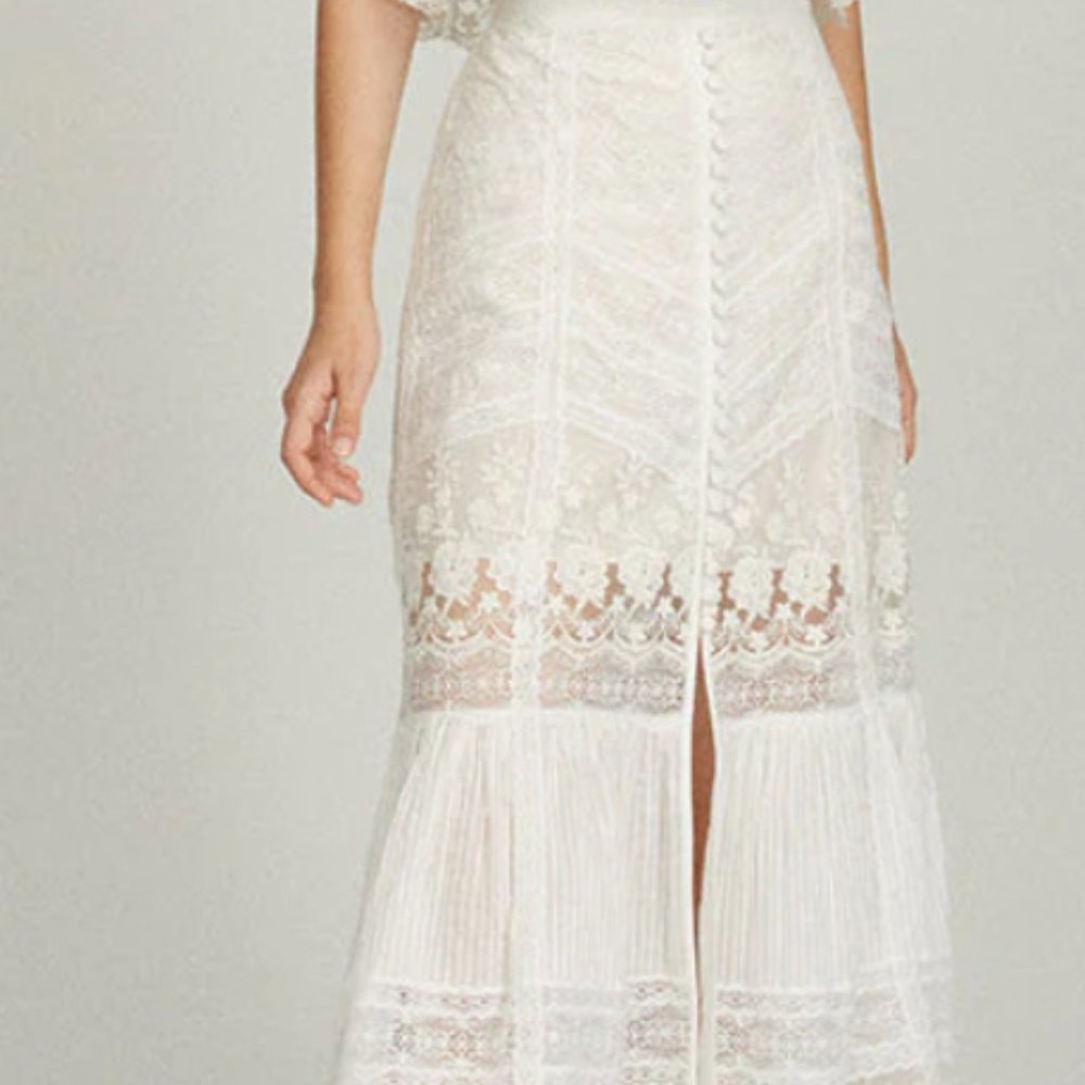 NWT SALONI Lorna Lace Skirt in Ivory - SZ US12